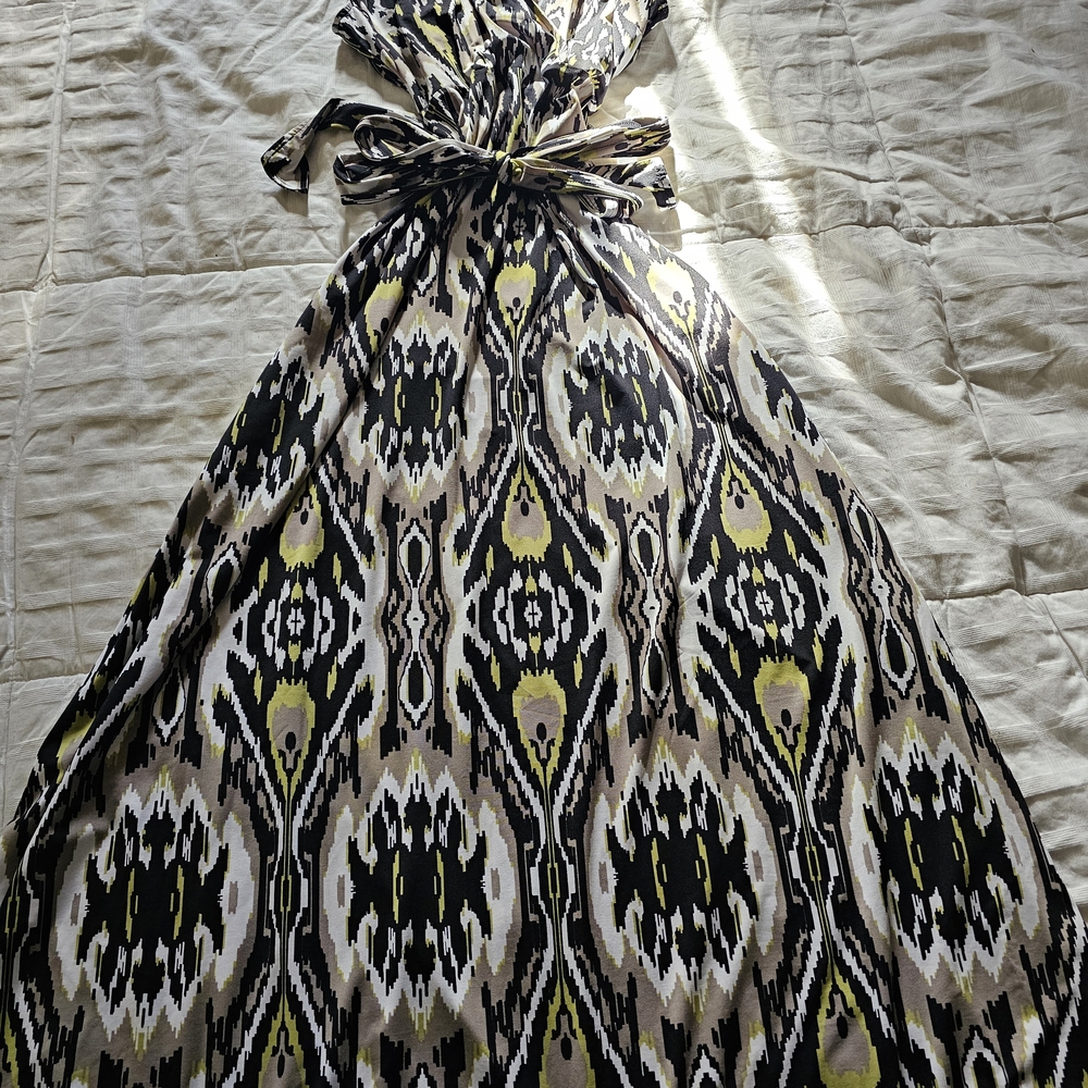 INC International Concepts Patterned Maxi Dress in Black, Cream, and Green